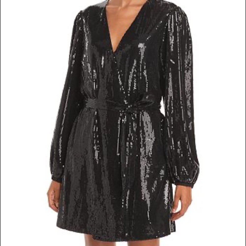 WAYF Sequin Wrap Dress Long Sleeve Black Small